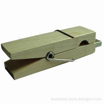 Wooden clamp-shaped USB flash drive, customized logos/packing ways are accepted